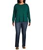 Westbound Plus Size Long Sleeve Crew Neck Pullover, Color:Rain Forrest Green - Image 3