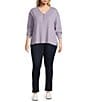 Westbound Plus Size Long Sleeve Henley Neck Top, Color:Heirloom Lilac - Image 4