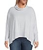 Westbound Plus Size Solid Brushed Cozy Jersey Long Sleeve Mock Neck Knit Top, Color:Purple Heather - Image 1