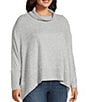 Westbound Plus Size Long Sleeve Mock Neck Knit Top, Color:Grey Heather - Image 3