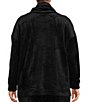 Color:Black - Image 2 - Plus Size Double Plush Velour Long Sleeve Scrunch Funnel Neck Pullover