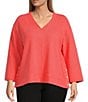 Westbound Plus Size Long Sleeve V-Neck Button Side Top, Color:Dubarry - Image 1