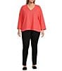 Westbound Plus Size Long Sleeve V-Neck Button Side Top, Color:Dubarry - Image 3