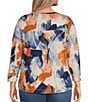 Westbound Plus Size Multi Painted Brushstroke 3/4 Sleeve Knit Crew Neck Top - Image 2