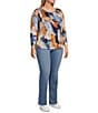 Westbound Plus Size Multi Painted Brushstroke 3/4 Sleeve Knit Crew Neck Top - Image 3