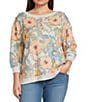 Westbound Plus Size Multi Watercolor Floral Knit Long Sleeve Button Shoulder Pullover Top, Color:Multi Watercolor Floral - Image 1
