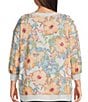 Westbound Plus Size Multi Watercolor Floral Knit Long Sleeve Button Shoulder Pullover Top, Color:Multi Watercolor Floral - Image 2