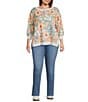 Westbound Plus Size Multi Watercolor Floral Knit Long Sleeve Button Shoulder Pullover Top, Color:Multi Watercolor Floral - Image 3