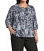 Westbound Plus Size Paisley Swirl V-Neck 3/4 Sleeve Button Front Top - Image 1