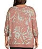Westbound Plus Size Pink Sunset Leaf Knit Long Sleeve Button Shoulder Pullover Top, Color:Pink Sunset Leaf - Image 2