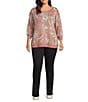 Westbound Plus Size Pink Sunset Leaf Knit Long Sleeve Button Shoulder Pullover Top, Color:Pink Sunset Leaf - Image 3