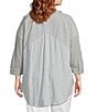 Westbound Plus Size Point Collar Button Front Long Sleeve Shirt, Color:Blue Mix - Image 2
