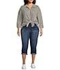 Westbound Plus Size Point Collar Button Front Long Sleeve Shirt, Color:Black White - Image 3