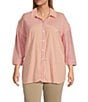 Westbound Plus Size Point Collar Button Front Long Sleeve Shirt, Color:Melon Mix - Image 1