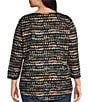 Color:Linear Stamp - Image 2 - Plus Size Printed Knit Crew Neck Round Hem 3/4 Sleeve Tee Shirt