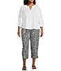 Westbound Plus Size Printed Linen Blend Pull On Crop Pants - Image 3