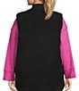 Westbound Plus Size Reversible Sherpa V-Neck Open Front Vest, Color:Black - Image 2