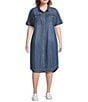 Westbound Plus Size Rolled Sleeve Shirt Midi Dress, Color:Classic Stone Wash - Image 1