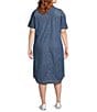 Westbound Plus Size Rolled Sleeve Shirt Midi Dress, Color:Classic Stone Wash - Image 2