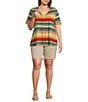 Westbound Plus Size Shimmering Stripe Short Short V-Neck Top, Color:Multi Shimmering Stripe - Image 3