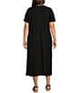 Color:Black - Image 2 - Plus Size Short Roll-Tab Sleeve V-Neck Midi Dress