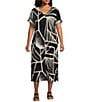 Color:Geometric Composition - Image 1 - Plus Size Short Roll-Tab Sleeve V-Neck Printed Dress