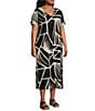 Color:Geometric Composition - Image 3 - Plus Size Short Roll-Tab Sleeve V-Neck Printed Dress