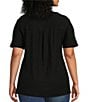 Color:Black - Image 2 - Plus Size Short Sleeve Seam V-Neck Relaxed Tee Shirt