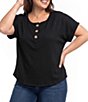 Westbound Plus Size Short Sleeve Y-Neck Henley Top - Image 1