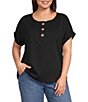 Westbound Plus Size Short Sleeve Y-Neck Henley Top - Image 1
