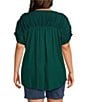 Color:Rain Forest - Image 2 - Plus Size Sleeveless Y-Neck Ruched Curved High-Low Hem Henley Top