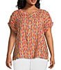 Color:Bright Chevron - Image 1 - Plus Size Sleeveless Y-Neck Ruched Henley Top