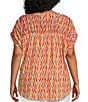 Color:Bright Chevron - Image 2 - Plus Size Sleeveless Y-Neck Ruched Henley Top