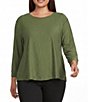 Westbound Plus Size Solid 3/4 Sleeve Knit Crew Neck Top - Image 1