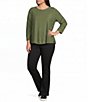 Westbound Plus Size Solid 3/4 Sleeve Knit Crew Neck Top - Image 3