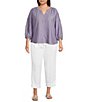 Westbound Plus Size Solid Pull On Linen Blend Capri Pants - Image 3
