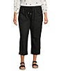 Westbound Plus Size Solid Pull On Linen Blend Crop Pants - Image 1