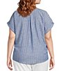 Westbound Plus Size Stripe Short Sleeve V-Neck Tie Front Top, Color:Blue/White Stripe - Image 2