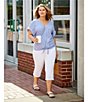 Westbound Plus Size Stripe Short Sleeve V-Neck Tie Front Top, Color:Blue/White Stripe - Image 5