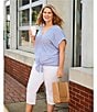 Westbound Plus Size Stripe Short Sleeve V-Neck Tie Front Top, Color:Blue/White Stripe - Image 6