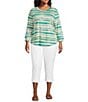 Westbound Plus Size Striped 3/4 Sleeve Knit Crew Neck Top - Image 3