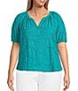 Westbound Plus Size Textured Elbow Sleeve Henley Top - Image 1