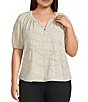 Westbound Plus Size Textured Elbow Sleeve Henley Top - Image 1