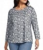 Westbound Plus Size Textured Geo 3/4 Sleeve Knit Crew Neck Top - Image 1