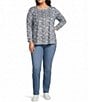 Westbound Plus Size Textured Geo 3/4 Sleeve Knit Crew Neck Top - Image 3