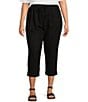 Color:Black - Image 1 - Plus Size The ISLAND Crop Pull-On Mid Rise Wide Leg Drawstring Waist Pant