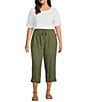 Color:Olive - Image 3 - Plus Size The ISLAND Crop Pull-On Mid Rise Wide Leg Drawstring Waist Pant