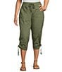 Color:Dusty Olive - Image 1 - Plus Size the WEEKEND Mid Rise Pull On Cargo Crop Pant
