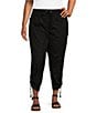 Color:Black - Image 1 - Plus Size the WEEKEND Mid Rise Pull On Cargo Crop Pant