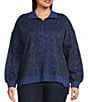Westbound Plus Size Twilight Blue Paisley Patch Long Sleeve Quarter Zip Pullover, Color:Twilight Blue/Paisley Patch - Image 1